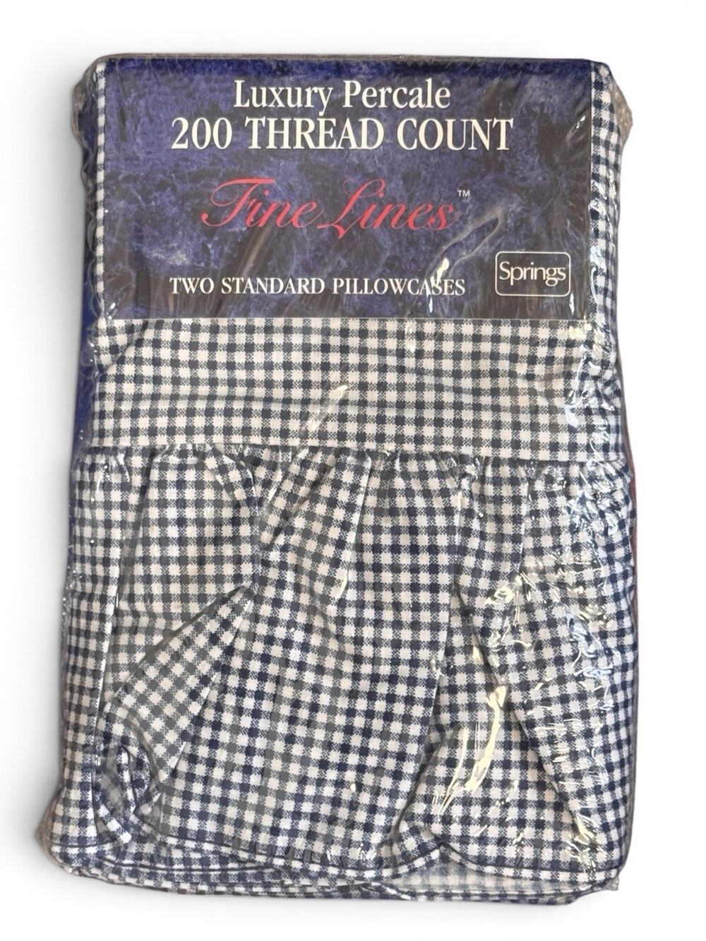 Vtg Springs Blue & White Gingham Check Pillowcases Ruffle Hem Standard Pair NEW
